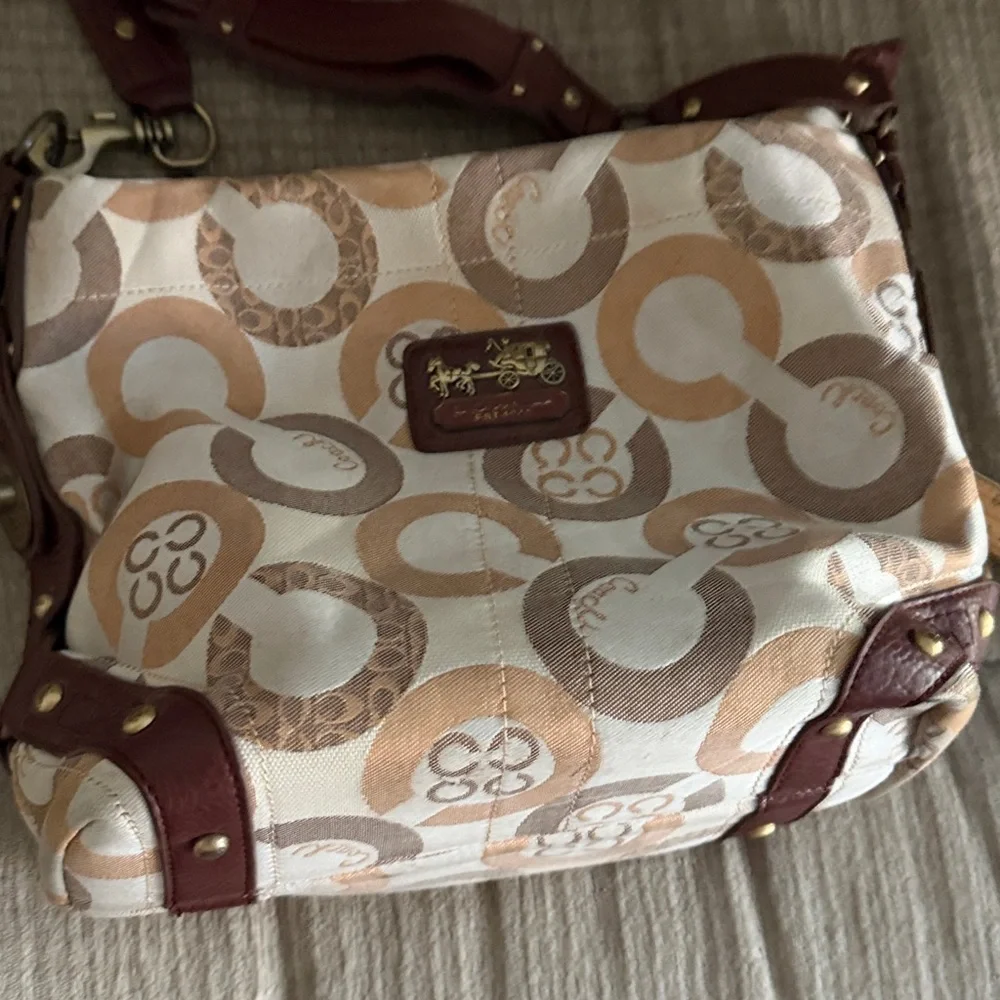 Coach Signature Canvas Shoulder Bag - Cream and Brown shoulder strap included - Picture 6 of 8